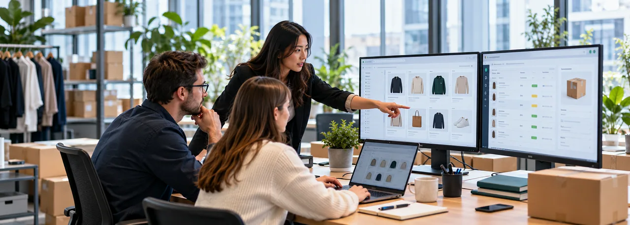 E-commerce team coordinating catalogue listings and orders.